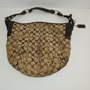 Coach Signature Trim/Leather Hobo Purse Handbag